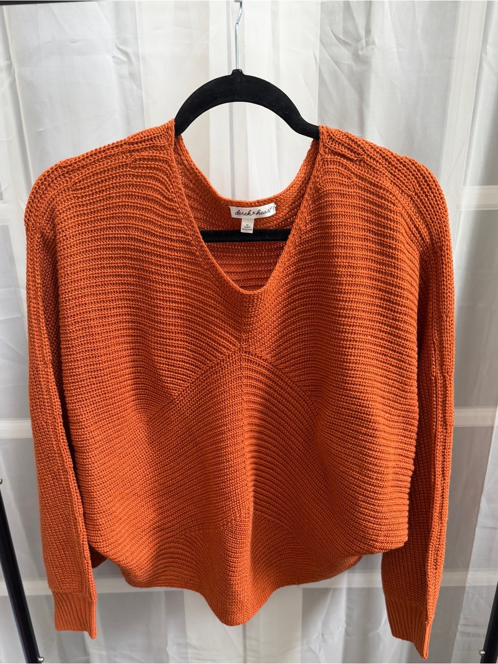 Rust Orange V-Neck batwing Knit Sweater - Women